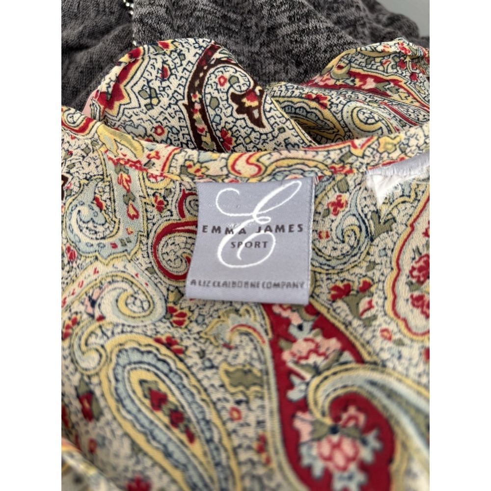 Emma James Liz Claiborne Sheer Paisley Blouse L Tan Fairy Goth Romantic Top - Picture 2 of 7